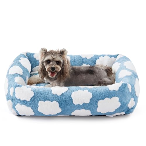 JOEJOY Hundebett für kleine Hunde und Katzen, rechteckig, waschbar, kleines Hundebett mit abnehmbarem Reißverschlussbezug, niedlich, weich, beruhigend, orthopädisch, Haustier-Welpenbett mit von JOEJOY