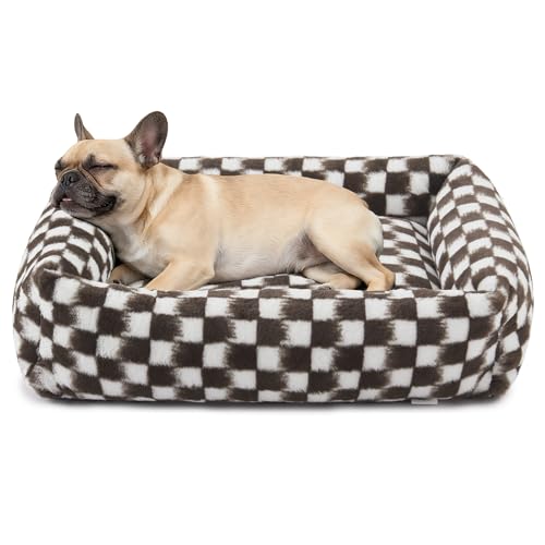 JOEJOY Hundebett für kleine und mittelgroße Hunde, rechteckig, waschbar, mit abnehmbarem Reißverschlussbezug, niedlich, weich, beruhigend, orthopädisch, Haustierbett mit Jacquard-Plüsch, rutschfester von JOEJOY