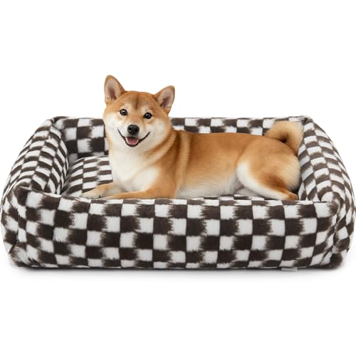 JOEJOY Hundebetten für große Hunde, rechteckig, waschbar, großes Hundebett mit abnehmbarem Reißverschlussbezug, niedlich, weich, beruhigend, orthopädisches Haustierbett mit Jacquard-Plüsch von JOEJOY