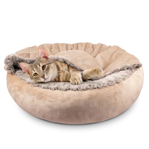 JOEJOY Kleines Hunde- und Katzenbett mit Kapuzendecke, gemütliches Kuschelbett, luxuriöses Welpenbett, Donut-Form, rund, beruhigend, Anti-Angst, Höhlenbett, rutschfeste Unterseite und JOEJOY Kleines Hunde- und Katzenbett mit Kapuzendecke, gemütliches Kuschelbett, luxuriöses Welpenbett, Donut-Form, rund, beruhigend, Anti-Angst, Höhlenbett, rutschfeste Unterseite und von JOEJOY