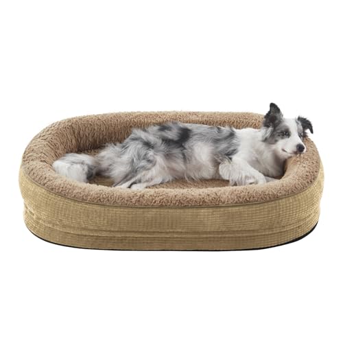 JOEJOY Orthopädische Hundebetten, groß, Eierkiste, Memory-Schaum, Haustier-Couch-Bett mit Nackenrolle, wasserdichtes Futter, abnehmbarer, waschbarer Bezug und rutschfeste Unterseite, Hellbraun von JOEJOY