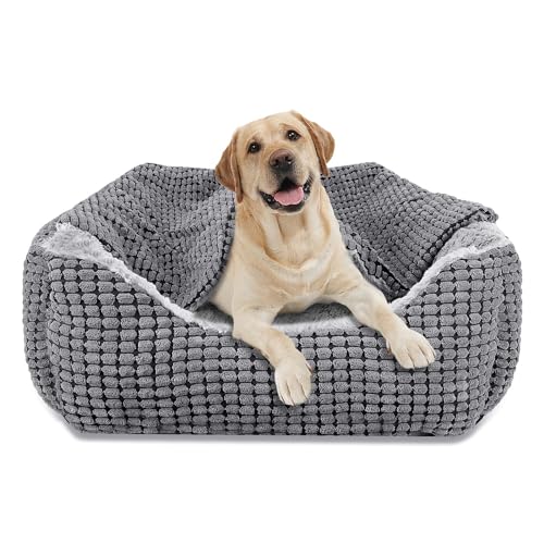 JOEJOY Hundebett Grosse Hunde, Hundekorb mit Herausnehmbar Decke, Hundebetten Cord Flauschiges Waschbar, rutschfest Hundekörbchen, Hundesofa mit Hohem Rand Passt bis zu 27kg Haustiere(89x64x23cm) von JOEJOY