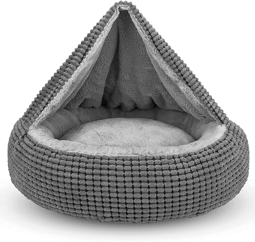 JOEJOY Hundebett Kleine Hunde, Rund Hundesofa Flauschig Katzenbett Haustierbett Mit Kapuze, Rutschfestes Waschbar, 59x59x15cm, Passt Bis Zu 12kg Haustiere von JOEJOY