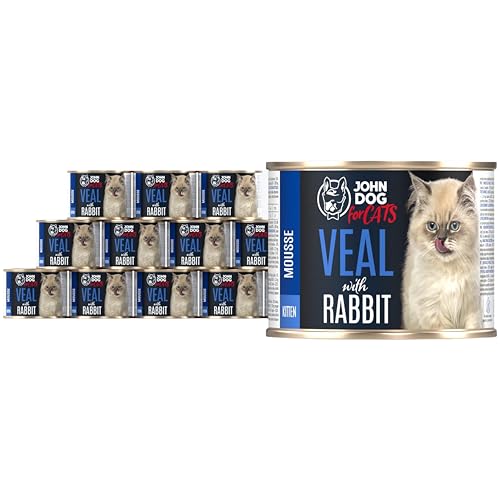 JD for Cats Nassfutter für Kätzchen - hochwertiges Nassfutter für wachsende Kitten - 100% natürlich Katzenfutter ohne Getreide - Kalb & Kaninchen 200g (12er Pack) von JOHN DOG