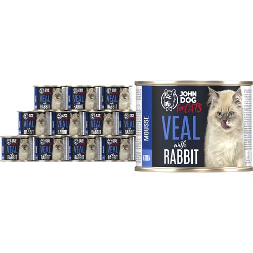 JD for Cats - Nassfutter für Kätzchen mit Kalbfleisch und Kaninchen - mit Kürbis und Lachsöl - hoher Fleischanteil - Dosen 200 g x 12 von JOHN DOG
