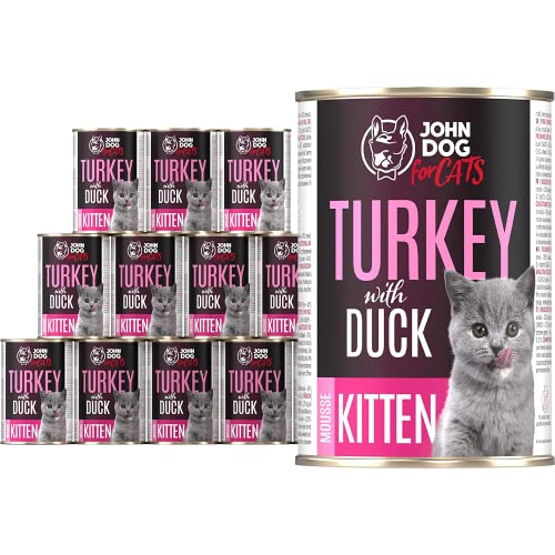 JD for Cats - Nassfutter für Kätzchen mit Pute und Ente - mit Karotten und Lachsöl - hoher Fleischanteil - Dosen 400 g x 12 JD for Cats - Nassfutter für Kätzchen mit Pute und Ente - mit Karotten und Lachsöl - hoher Fleischanteil - Dosen 400 g x 12 von JOHN DOG