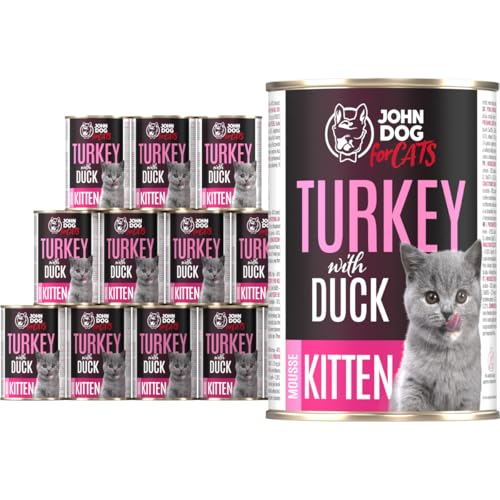 JD for Cats - Nassfutter für Kätzchen mit Pute und Ente - mit Karotten und Lachsöl - hoher Fleischanteil - Dosen 400 g x 12 von JOHN DOG