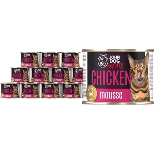JD for Cats - Nassfutter für ausgewachsene Katzen mit Huhn - Mousse mit Kürbis und Lachsöl - hoher Fleischanteil - Dosen 200g x 12 JD for Cats - Nassfutter für ausgewachsene Katzen mit Huhn - Mousse mit Kürbis und Lachsöl - hoher Fleischanteil - Dosen 200g x 12 von JOHN DOG