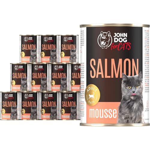 JD for Cats - Nassfutter für ausgewachsene Katzen mit Lachs - Mousse mit Zucchini und Lachsöl - hoher Fleischanteil - Dosen 400g x 12 JD for Cats - Nassfutter für ausgewachsene Katzen mit Lachs - Mousse mit Zucchini und Lachsöl - hoher Fleischanteil - Dosen 400g x 12 von JOHN DOG