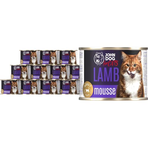 JD for Cats - Nassfutter für ausgewachsene Katzen mit Lammfleisch - Mousse mit Löwenzahn und Lachsöl - hoher Fleischanteil - Dosen 200 g x 12 von JOHN DOG
