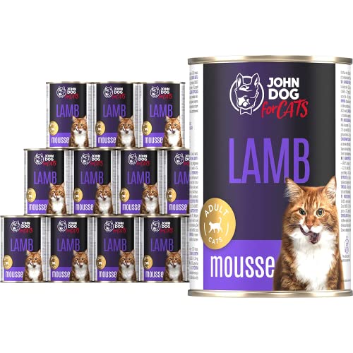 JD for Cats - Nassfutter für ausgewachsene Katzen mit Lammfleisch - Mousse mit Löwenzahn und Lachsöl - hoher Fleischanteil - Dosen 400 g x 12 von JOHN DOG