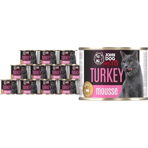 JD for Cats - Nassfutter für ausgewachsene Katzen mit Pute - Mousse mit Katzenminze und Fischöl - hoher Fleischanteil - Dosen 200g x 12 JD for Cats - Nassfutter für ausgewachsene Katzen mit Pute - Mousse mit Katzenminze und Fischöl - hoher Fleischanteil - Dosen 200g x 12 von JOHN DOG