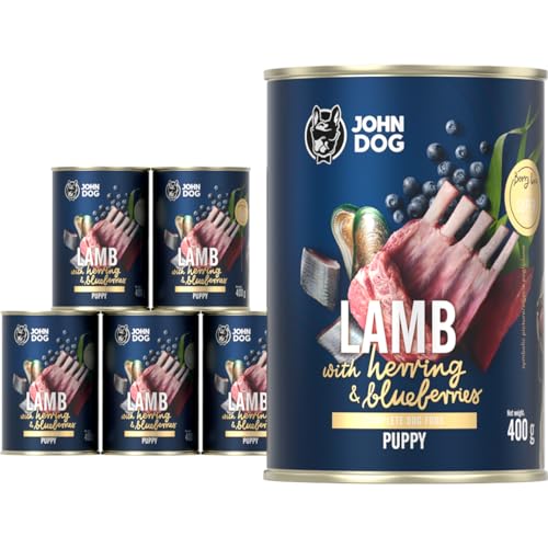 JOHN DOG Berry Line Junior Nassfutter Lamm und Hering mit Heidelbeeren 6x400g – getreidefreies Hundefutter mit 96% Fleisch und Innereien mit Brühe – für Welpen Aller Rassen… JOHN DOG Berry Line Junior Nassfutter Lamm und Hering mit Heidelbeeren 6x400g – getreidefreies Hundefutter mit 96% Fleisch und Innereien mit Brühe – für Welpen Aller Rassen… von JOHN DOG