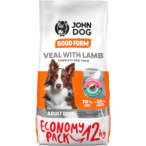JOHN DOG Good Form Hundefutter für Erwachsene Hunde, Trockenfutter für Hunde, Hundetrockenfutter, Gultenfrei - Kalbfleisch mit Lamm - 12kg JOHN DOG Good Form Hundefutter für Erwachsene Hunde, Trockenfutter für Hunde, Hundetrockenfutter, Gultenfrei - Kalbfleisch mit Lamm - 12kg von JOHN DOG