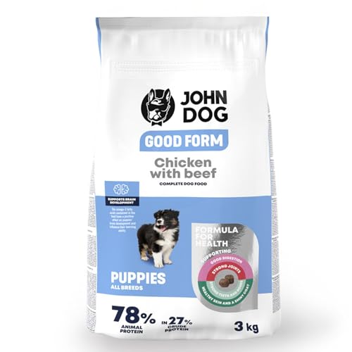 JOHN DOG Hundefutter für Welpen Aller Rassen - Good Form Huhn mit Rind -Trockenfutter für Hunde - Getreidefreies Welpenfutter 3kg von JOHN DOG