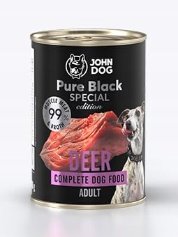 JOHN DOG Hundenassfutter Hirsch - Premium Getreidefreies Hundefutter mit 99% Fleisch - Monoprotein Nassfutter für ausgewachsene Hunde - Pure Black Special Edition 800g JOHN DOG Hundenassfutter Hirsch - Premium Getreidefreies Hundefutter mit 99% Fleisch - Monoprotein Nassfutter für ausgewachsene Hunde - Pure Black Special Edition 800g von JOHN DOG