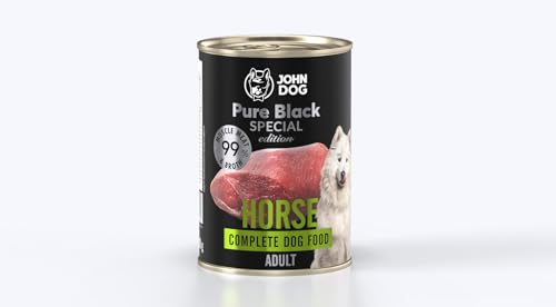 JOHN DOG Hundenassfutter Pferdefleisch - Premium Getreidefreies Hundefutter mit 99% Fleisch - Monoprotein Nassfutter für ausgewachsene Hunde - Pure Black Special Edition 400g JOHN DOG Hundenassfutter Pferdefleisch - Premium Getreidefreies Hundefutter mit 99% Fleisch - Monoprotein Nassfutter für ausgewachsene Hunde - Pure Black Special Edition 400g von JOHN DOG