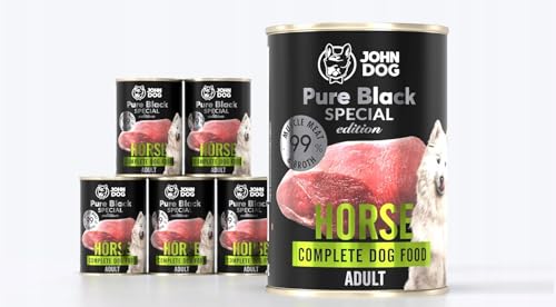 JOHN DOG Hundenassfutter Pferdefleisch - Premium Getreidefreies Hundefutter mit 99% Fleisch - Monoprotein Nassfutter für ausgewachsene Hunde - Pure Black Special Edition 6 x 400g JOHN DOG Hundenassfutter Pferdefleisch - Premium Getreidefreies Hundefutter mit 99% Fleisch - Monoprotein Nassfutter für ausgewachsene Hunde - Pure Black Special Edition 6 x 400g von JOHN DOG