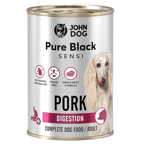 JOHN DOG Hundenassfutter Pure Black Digestion Schwein - Getreidefreies Monoprotein Nassfutter für empfindliche Hunde - Ohne Huhn, fördert die Verdauung 400g von JOHN DOG