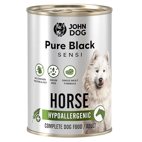 JOHN DOG Hundenassfutter Pure Black Hypoallergenic Pferdefleisch - Getreidefreies Monoprotein Nassfutter für empfindliche Hunde - Ohne Huhn, unterstützt Haut und Fell 400g JOHN DOG Hundenassfutter Pure Black Hypoallergenic Pferdefleisch - Getreidefreies Monoprotein Nassfutter für empfindliche Hunde - Ohne Huhn, unterstützt Haut und Fell 400g von JOHN DOG