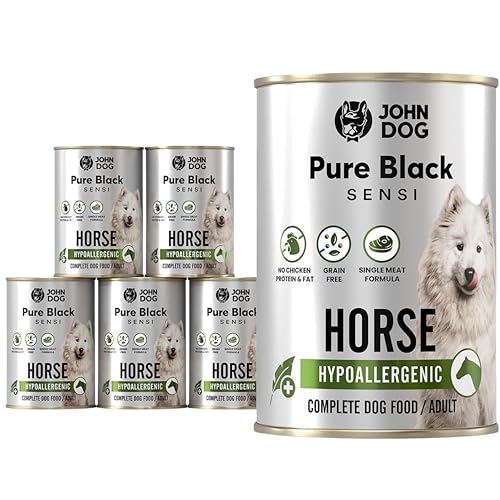 JOHN DOG Hundenassfutter Pure Black Hypoallergenic Pferdefleisch - Getreidefreies Monoprotein Nassfutter für empfindliche Hunde - Ohne Huhn, unterstützt Haut und Fell 6 x 400g JOHN DOG Hundenassfutter Pure Black Hypoallergenic Pferdefleisch - Getreidefreies Monoprotein Nassfutter für empfindliche Hunde - Ohne Huhn, unterstützt Haut und Fell 6 x 400g von JOHN DOG