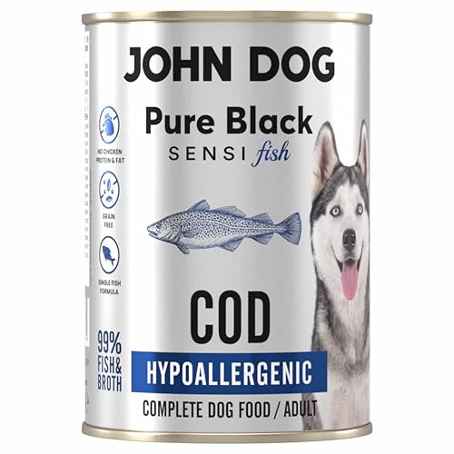 JOHN DOG Hundenassfutter Pure Black Sensi Fish Kabeljau - Getreidefreies und Hypoallergenes Monoprotein Nassfutter für empfindliche Hunde 400g JOHN DOG Hundenassfutter Pure Black Sensi Fish Kabeljau - Getreidefreies und Hypoallergenes Monoprotein Nassfutter für empfindliche Hunde 400g von JOHN DOG