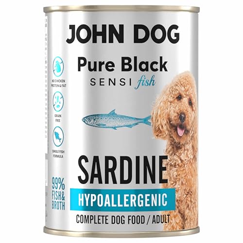JOHN DOG Hundenassfutter Pure Black Sensi Fish Sardine - Getreidefreies und Hypoallergenes Monoprotein Nassfutter für empfindliche Hunde 400g JOHN DOG Hundenassfutter Pure Black Sensi Fish Sardine - Getreidefreies und Hypoallergenes Monoprotein Nassfutter für empfindliche Hunde 400g von JOHN DOG