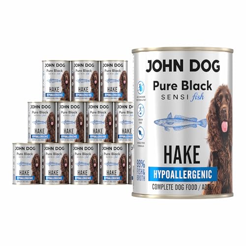 JOHN DOG Hundenassfutter Pure Black Sensi Fish Seelachs - Getreidefreies und Hypoallergenes Monoprotein Nassfutter für empfindliche Hunde 12 x 400g JOHN DOG Hundenassfutter Pure Black Sensi Fish Seelachs - Getreidefreies und Hypoallergenes Monoprotein Nassfutter für empfindliche Hunde 12 x 400g von JOHN DOG