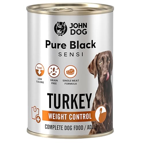 JOHN DOG Hundenassfutter Pure Black Weight Control Truthahn - Getreidefreies Monoprotein Nassfutter für empfindliche Hunde - Unterstützt Gewichtskontrolle und Verdauung 400g von JOHN DOG