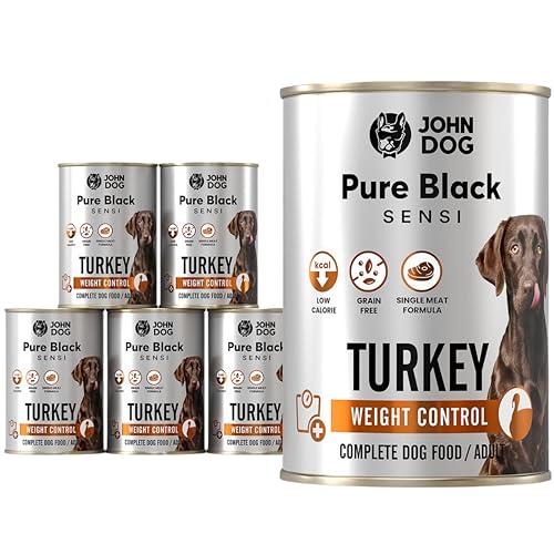 JOHN DOG Hundenassfutter Pure Black Weight Control Truthahn - Getreidefreies Monoprotein Nassfutter für empfindliche Hunde - Unterstützt Gewichtskontrolle und Verdauung 6 x 400g JOHN DOG Hundenassfutter Pure Black Weight Control Truthahn - Getreidefreies Monoprotein Nassfutter für empfindliche Hunde - Unterstützt Gewichtskontrolle und Verdauung 6 x 400g von JOHN DOG