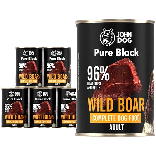 JOHN DOG Hundenassfutter Pure Black Wild - Premium Getreidefreies Hundefutter mit 96% Fleisch - Monoprotein Nassfutter für ausgewachsene Hunde 6 x 400g von JOHN DOG