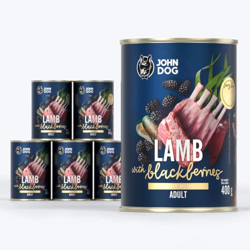 JOHN DOG Nassfutter Berry Line Lammfleisch mit Brombeeren 6x400g - Getreidefrei Hundefutter mit Superfoods und 96% Fleisch und Innereien mit Brühe - Für Erwachsene Hunde Aller Rassen JOHN DOG Nassfutter Berry Line Lammfleisch mit Brombeeren 6x400g - Getreidefrei Hundefutter mit Superfoods und 96% Fleisch und Innereien mit Brühe - Für Erwachsene Hunde Aller Rassen von JOHN DOG