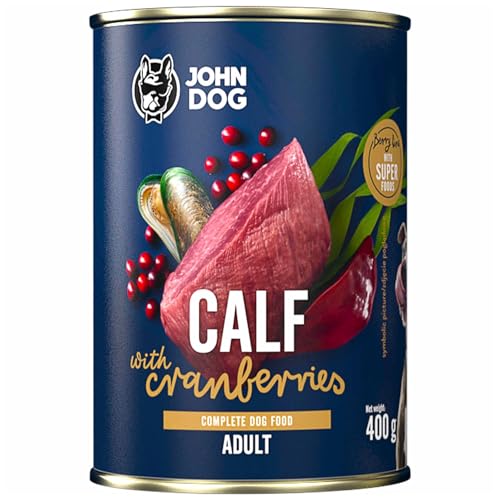 JOHN DOG Nassfutter für Hunde Berry Line Kalb mit Preiselbeeren - Getreidefrei Hundefutter mit Superfoods und 96% Fleisch & Innereien - für Erwachsene Hunde 400g JOHN DOG Nassfutter für Hunde Berry Line Kalb mit Preiselbeeren - Getreidefrei Hundefutter mit Superfoods und 96% Fleisch & Innereien - für Erwachsene Hunde 400g von JOHN DOG