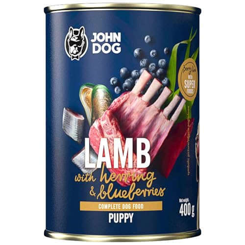 JOHN DOG Nassfutter für Hunde Berry Line Lamm mit Hering und Heidelbeeren - Getreidefrei Hundefutter mit Superfoods und 96% Fleisch & Innereien - für Welpen 400g JOHN DOG Nassfutter für Hunde Berry Line Lamm mit Hering und Heidelbeeren - Getreidefrei Hundefutter mit Superfoods und 96% Fleisch & Innereien - für Welpen 400g von JOHN DOG