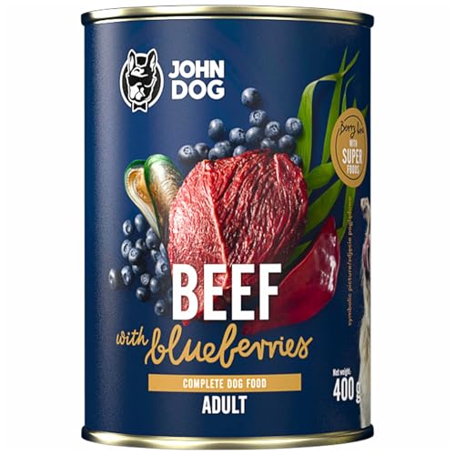 JOHN DOG Nassfutter für Hunde Berry Line Rind mit Heidelbeeren - Getreidefrei Hundefutter mit Superfoods und 96% Fleisch & Innereien - für Erwachsene Hunde 400g JOHN DOG Nassfutter für Hunde Berry Line Rind mit Heidelbeeren - Getreidefrei Hundefutter mit Superfoods und 96% Fleisch & Innereien - für Erwachsene Hunde 400g von JOHN DOG