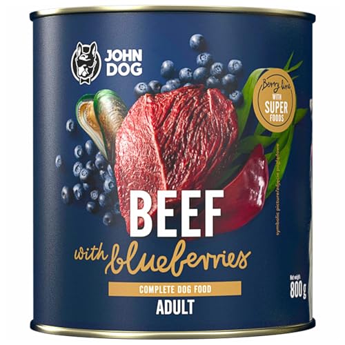 JOHN DOG Nassfutter für Hunde Berry Line Rind mit Heidelbeeren - Getreidefrei Hundefutter mit Superfoods und 96% Fleisch & Innereien - für Erwachsene Hunde 800g JOHN DOG Nassfutter für Hunde Berry Line Rind mit Heidelbeeren - Getreidefrei Hundefutter mit Superfoods und 96% Fleisch & Innereien - für Erwachsene Hunde 800g von JOHN DOG