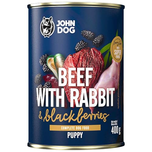 JOHN DOG Nassfutter für Hunde Berry Line Rind mit Kaninchen und Brombeeren - Getreidefrei Hundefutter mit Superfoods und 96% Fleisch & Innereien - für Welpen 400g JOHN DOG Nassfutter für Hunde Berry Line Rind mit Kaninchen und Brombeeren - Getreidefrei Hundefutter mit Superfoods und 96% Fleisch & Innereien - für Welpen 400g von JOHN DOG