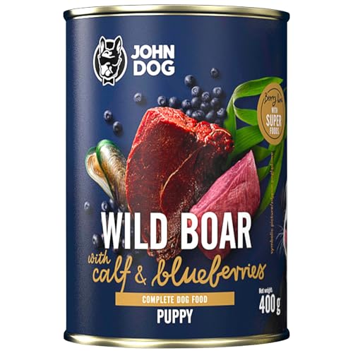 JOHN DOG Nassfutter für Hunde Berry Line Wildschwein mit Kalb und Blaubeeren - Getreidefrei Hundefutter mit Superfoods und 96% Fleisch & Innereien - für Welpen 400g JOHN DOG Nassfutter für Hunde Berry Line Wildschwein mit Kalb und Blaubeeren - Getreidefrei Hundefutter mit Superfoods und 96% Fleisch & Innereien - für Welpen 400g von JOHN DOG