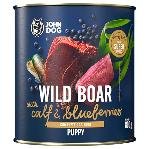 JOHN DOG Nassfutter für Hunde Berry Line Wildschwein mit Kalb und Blaubeeren - Getreidefrei Hundefutter mit Superfoods und 96% Fleisch & Innereien - für Welpen 800g JOHN DOG Nassfutter für Hunde Berry Line Wildschwein mit Kalb und Blaubeeren - Getreidefrei Hundefutter mit Superfoods und 96% Fleisch & Innereien - für Welpen 800g von JOHN DOG