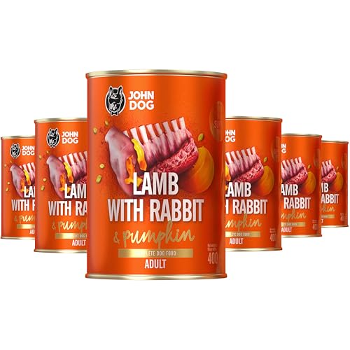 JOHN DOG Nassfutter für ausgewachsene Hunde Lamm mit Kaninchen - Getreidefreies Hundenassfutter - Hundefutter mit Kürbis und Kurkuma - 100% Natürlich 6 x 400g JOHN DOG Nassfutter für ausgewachsene Hunde Lamm mit Kaninchen - Getreidefreies Hundenassfutter - Hundefutter mit Kürbis und Kurkuma - 100% Natürlich 6 x 400g von JOHN DOG