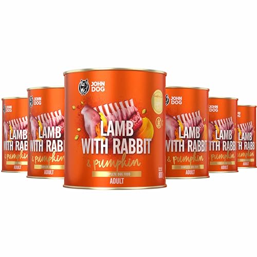 JOHN DOG Nassfutter für ausgewachsene Hunde Lamm mit Kaninchen - Getreidefreies Hundenassfutter - Hundefutter mit Kürbis und Kurkuma - 100% Natürlich 6 x 800g JOHN DOG Nassfutter für ausgewachsene Hunde Lamm mit Kaninchen - Getreidefreies Hundenassfutter - Hundefutter mit Kürbis und Kurkuma - 100% Natürlich 6 x 800g von JOHN DOG