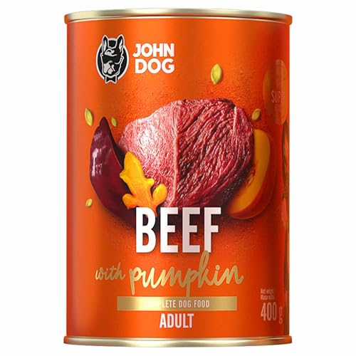 JOHN DOG Nassfutter für ausgewachsene Hunde Rind - Getreidefreies Hundenassfutter - Hundefutter mit Kürbis und Kurkuma - 100% Natürlich 400g JOHN DOG Nassfutter für ausgewachsene Hunde Rind - Getreidefreies Hundenassfutter - Hundefutter mit Kürbis und Kurkuma - 100% Natürlich 400g von JOHN DOG