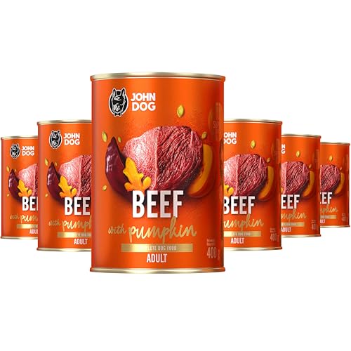 JOHN DOG Nassfutter für ausgewachsene Hunde Rind - Getreidefreies Hundenassfutter - Hundefutter mit Kürbis und Kurkuma - 100% Natürlich 6 x 400g JOHN DOG Nassfutter für ausgewachsene Hunde Rind - Getreidefreies Hundenassfutter - Hundefutter mit Kürbis und Kurkuma - 100% Natürlich 6 x 400g von JOHN DOG
