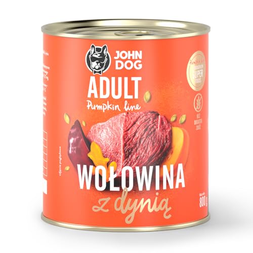 JOHN DOG Nassfutter für ausgewachsene Hunde Rind - Getreidefreies Hundenassfutter - Hundefutter mit Kürbis und Kurkuma - 100% Natürlich 800g JOHN DOG Nassfutter für ausgewachsene Hunde Rind - Getreidefreies Hundenassfutter - Hundefutter mit Kürbis und Kurkuma - 100% Natürlich 800g von JOHN DOG