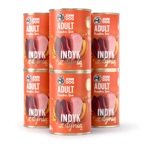 JOHN DOG Nassfutter für ausgewachsene Hunde Truthahn - Getreidefreies Hundenassfutter - Hundefutter mit Kürbis und Kurkuma - 100% Natürlich 6 x 400g JOHN DOG Nassfutter für ausgewachsene Hunde Truthahn - Getreidefreies Hundenassfutter - Hundefutter mit Kürbis und Kurkuma - 100% Natürlich 6 x 400g von JOHN DOG