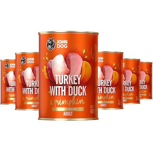 JOHN DOG Nassfutter für ausgewachsene Hunde Truthahn mit Ente - Getreidefreies Hundenassfutter - Hundefutter mit Kürbis und Kurkuma - 100% Natürlich 6 x 400g JOHN DOG Nassfutter für ausgewachsene Hunde Truthahn mit Ente - Getreidefreies Hundenassfutter - Hundefutter mit Kürbis und Kurkuma - 100% Natürlich 6 x 400g von JOHN DOG