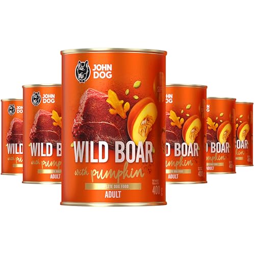 JOHN DOG Nassfutter für ausgewachsene Hunde Wild - Getreidefreies Hundenassfutter - Hundefutter mit Kürbis und Kurkuma - 100% Natürlich 6 x 400g JOHN DOG Nassfutter für ausgewachsene Hunde Wild - Getreidefreies Hundenassfutter - Hundefutter mit Kürbis und Kurkuma - 100% Natürlich 6 x 400g von JOHN DOG