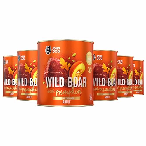JOHN DOG Nassfutter für ausgewachsene Hunde Wild - Getreidefreies Hundenassfutter - Hundefutter mit Kürbis und Kurkuma - 100% Natürlich 6 x 800g JOHN DOG Nassfutter für ausgewachsene Hunde Wild - Getreidefreies Hundenassfutter - Hundefutter mit Kürbis und Kurkuma - 100% Natürlich 6 x 800g von JOHN DOG