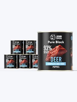 JOHN DOG Pure Black - 93% Fleisch - Premium Nassfutter für Hunde - Welpenfutter - Hypoallergenes Hundefutter - Glutenfrei Nassfutter - 100% Natürliche Zutaten - Hunde Leckerlis - 6 x 800g - (Hirsch) von JOHN DOG