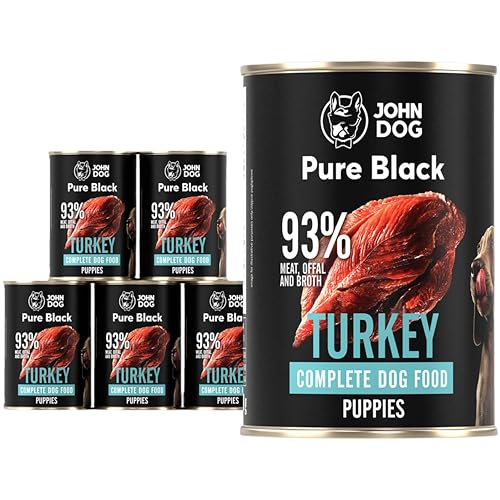 JOHN DOG Hundenassfutter Pure Black Truthahn - Premium Getreidefreies Nassfutter mit 93% Fleisch - Monoprotein Hundefutter für Welpen 6 x 400g von JOHN DOG